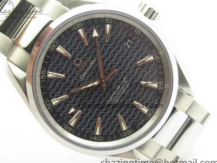 0224 FlexibleFit Aqua Terra 150M SS VSF 1:1 Best Edition Black Wave Textured Dial RG Hand on SS Bracelet A8500 Super Clone 8032